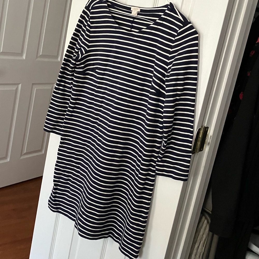 J. CREW Navy White Striped 3/4 Sleeve Midi Dress